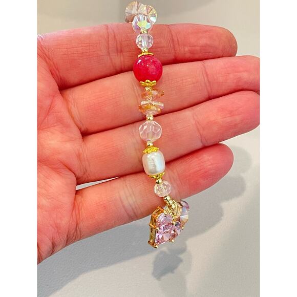 Pink Swarovski Beaded Bracelet Heart Charm - Picture 4 of 8